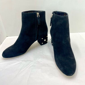 Kate Spade Womens 10 B Black Suede Taraji Faux Pearl Zip Block Heel Bootie